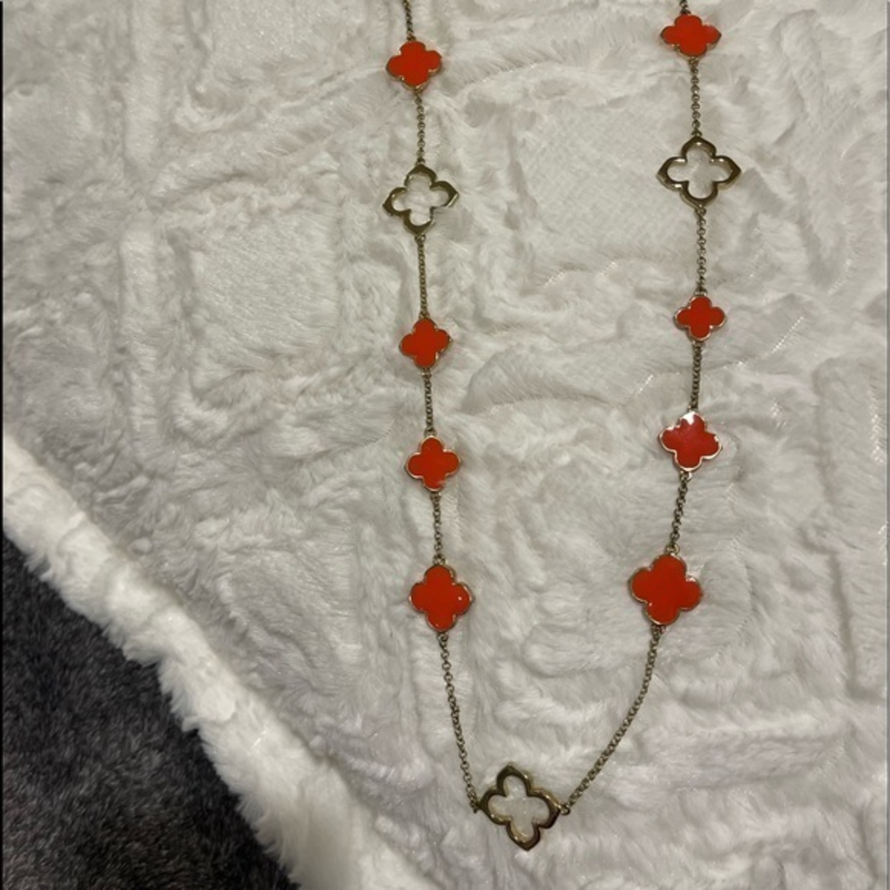 Gold plated  and orange long chain‎ necklace